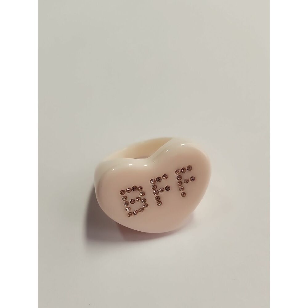 Sparklemuse Acrylic Crystal Text Heart Ring Size 8 In Ivory Cream BFF